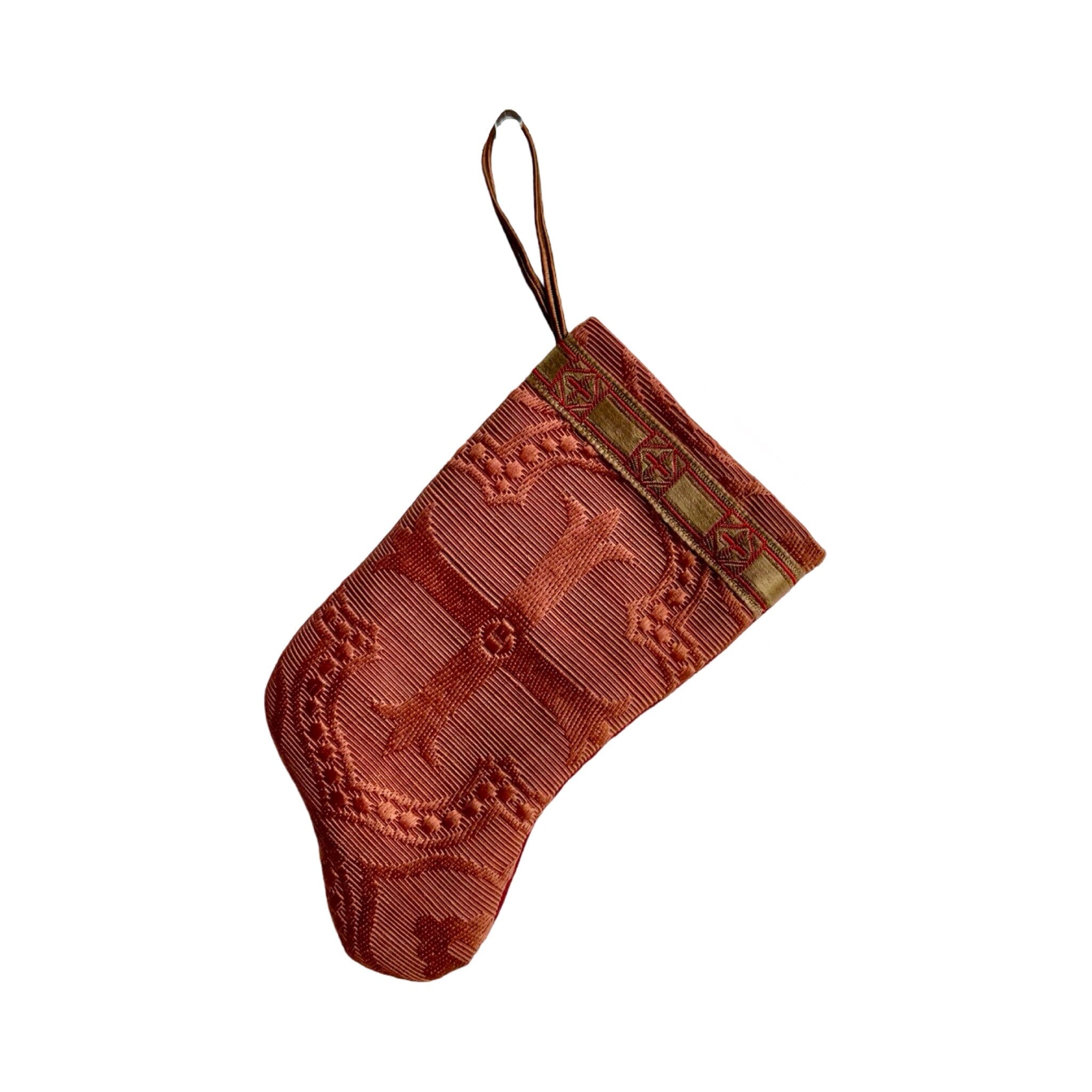 Handmade Mini Stocking from Antique Textiles - Pinkish Brick Ornament B. Viz Design A 