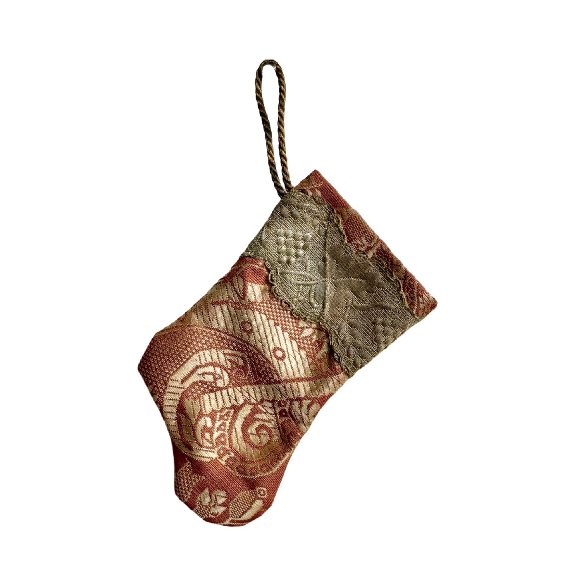 Handmade Mini Stocking from Antique Textiles - Rosie Mauve Ornament B. Viz Design D 