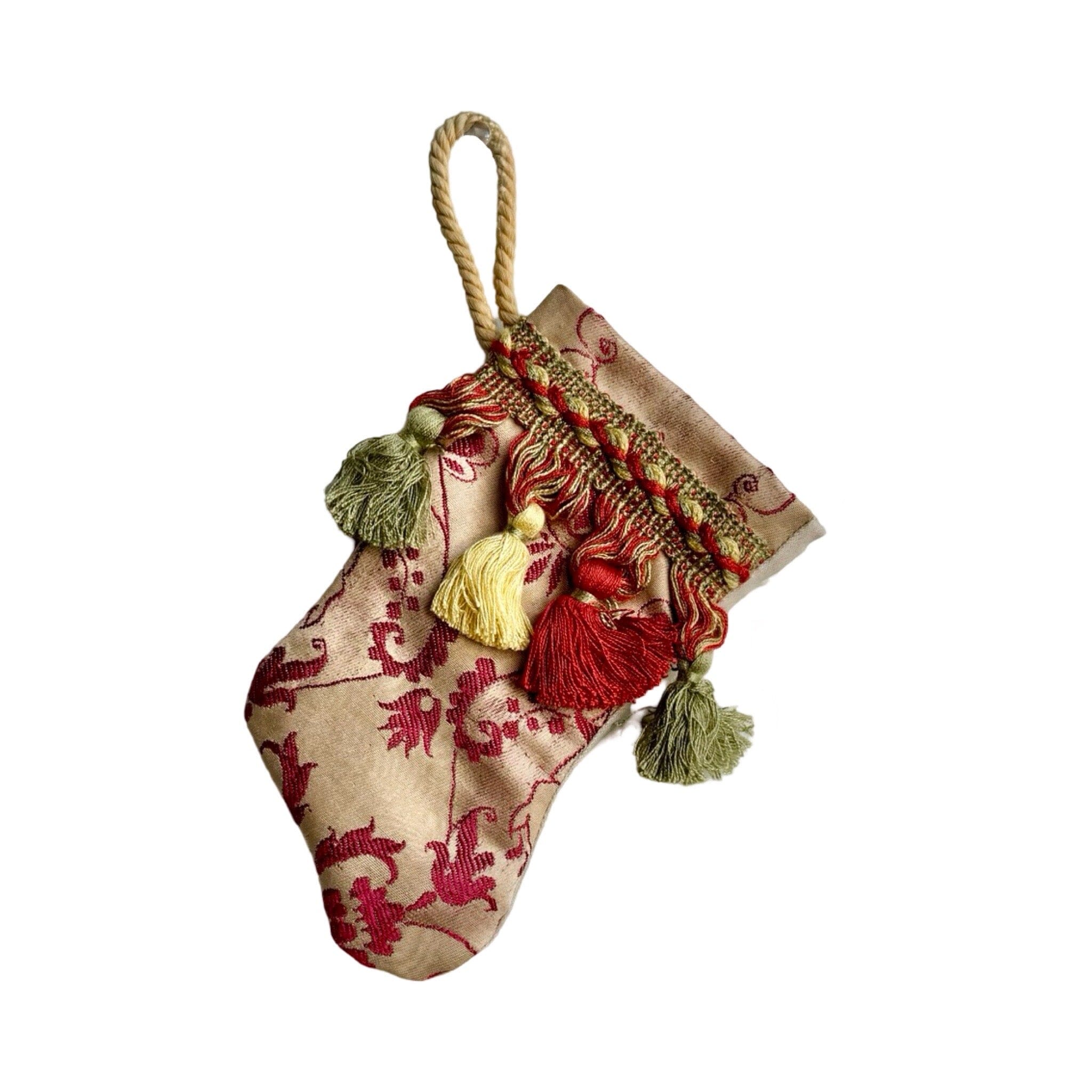 Handmade Mini Stocking from Antique Textiles - Tassels Ornament B. Viz Design B 