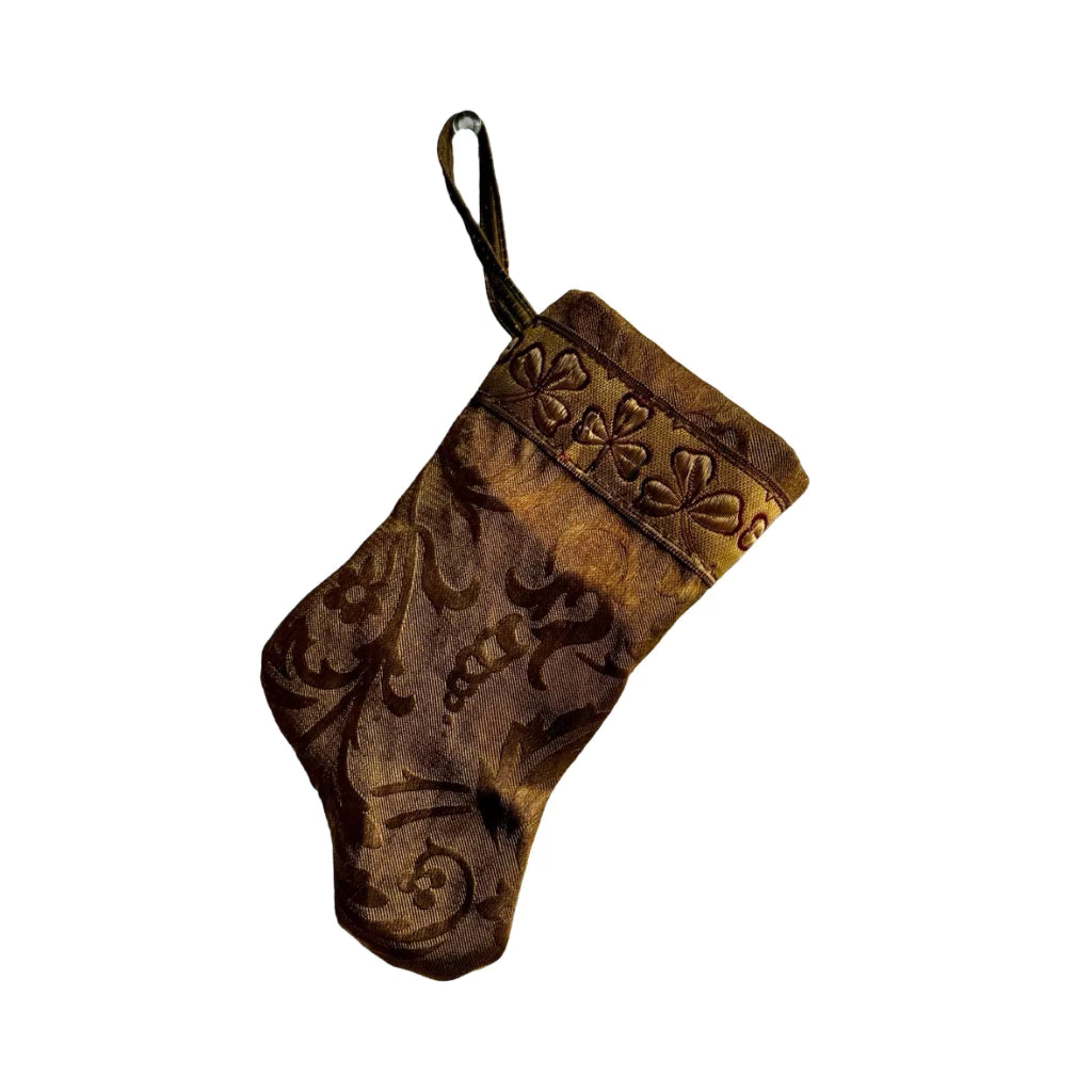 Handmade Mini Stocking from Antique Textiles - Warm Gold Ornament B. Viz Design A 