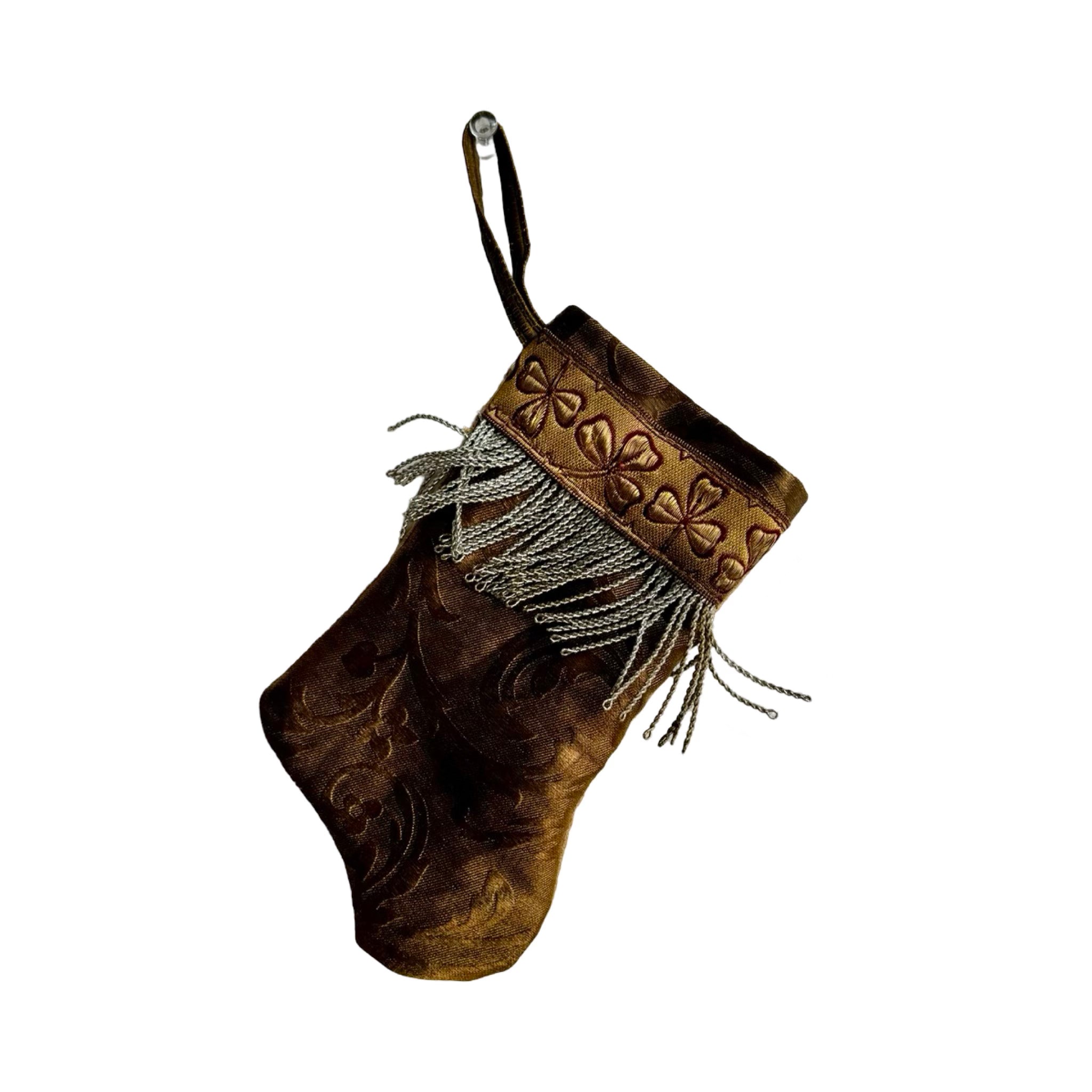 Handmade Mini Stocking from Antique Textiles - Warm Gold Ornament B. Viz Design F 