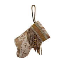 Handmade Mini Stocking made from Fortuny Fabric - Silvery Gold and Warm White