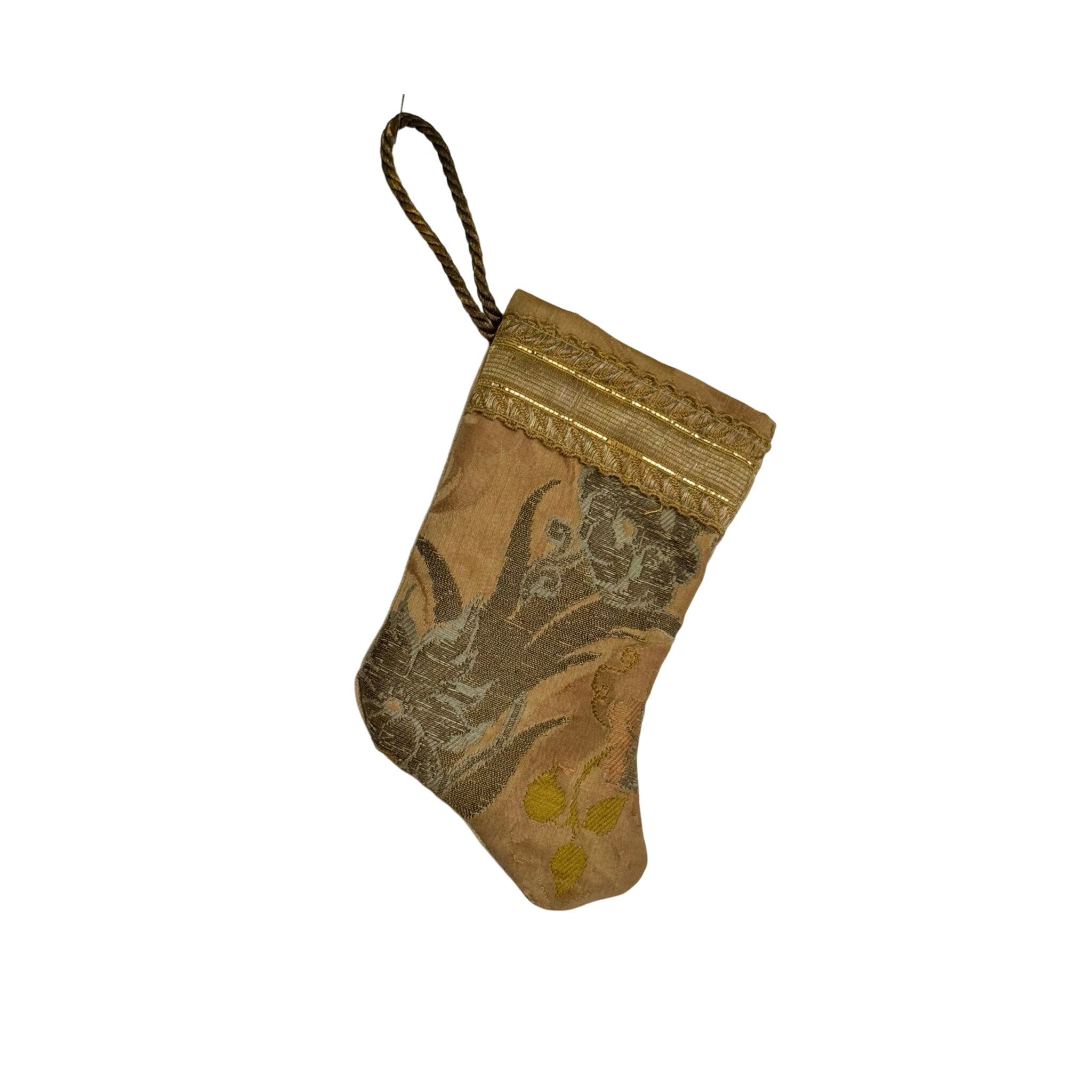 Handmade Mini Stocking Made From Vintage Fabric and Trims- Bronze Blush Ornament B. Viz Design C 