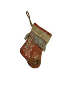 Handmade Mini Stocking Made From Vintage Fabric and Trims- Bronze Rose Floral Ornament B. Viz Design B 