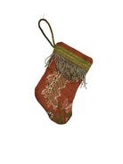 Handmade Mini Stocking Made From Vintage Fabric and Trims- Bronze Rose Floral Ornament B. Viz Design E 