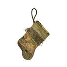 Handmade Mini Stocking Made From Vintage Fabric and Trims- Bronze Silver Metallic Ornament B. Viz Design I 