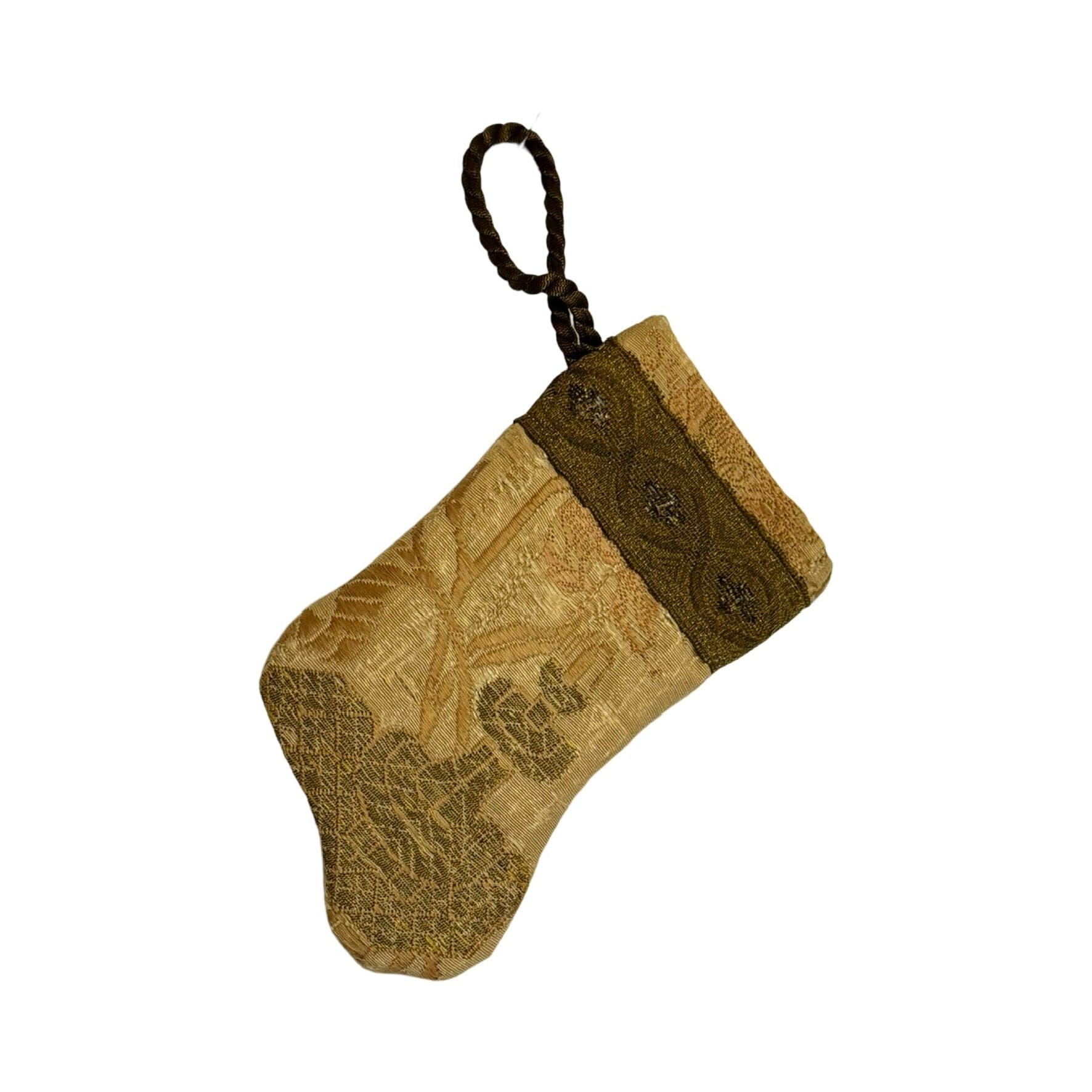 Handmade Mini Stocking Made From Vintage Fabric and Trims- Champagne Embroidery Ornament B. Viz Design F 