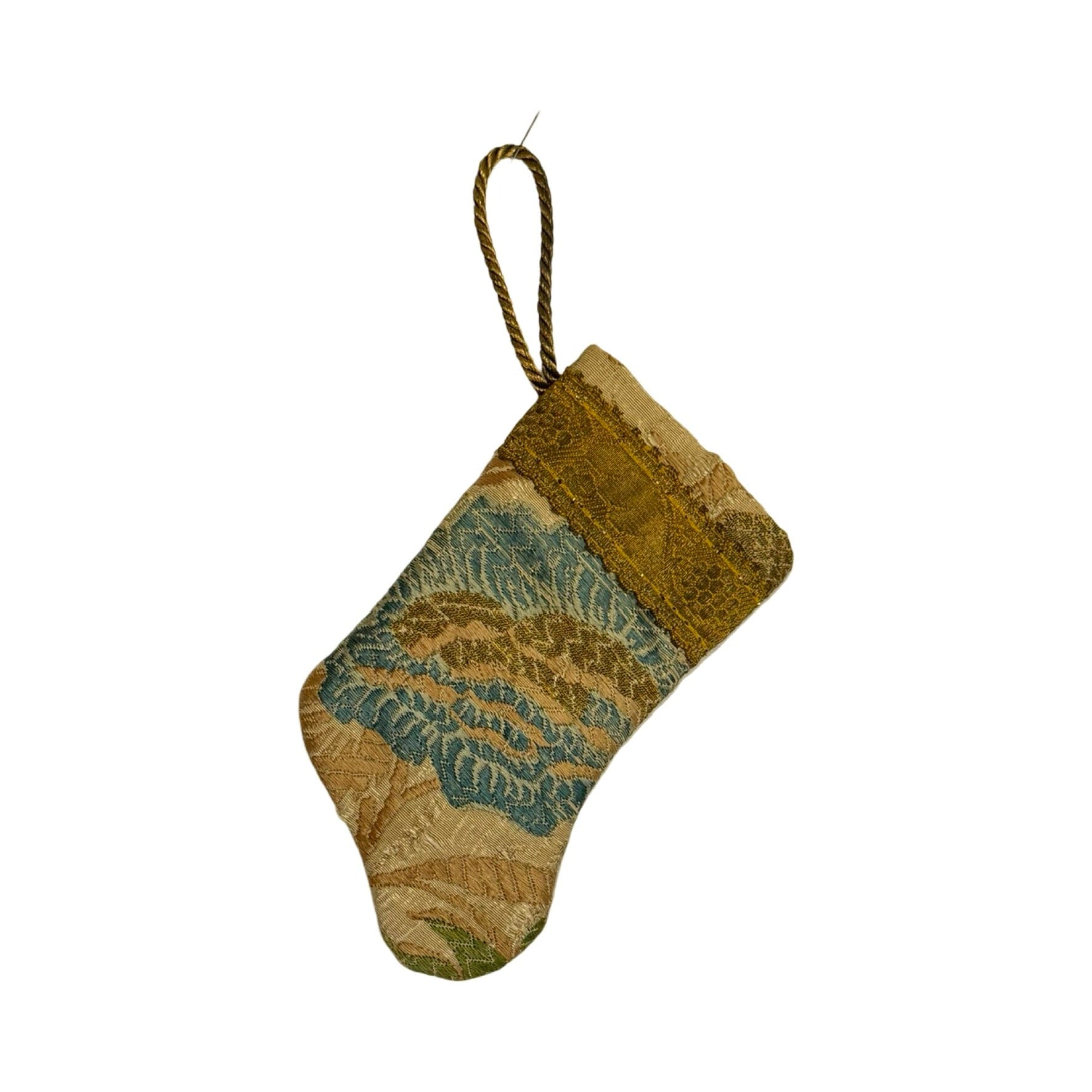Handmade Mini Stocking Made From Vintage Fabric and Trims- Champagne Embroidery Ornament B. Viz Design G 