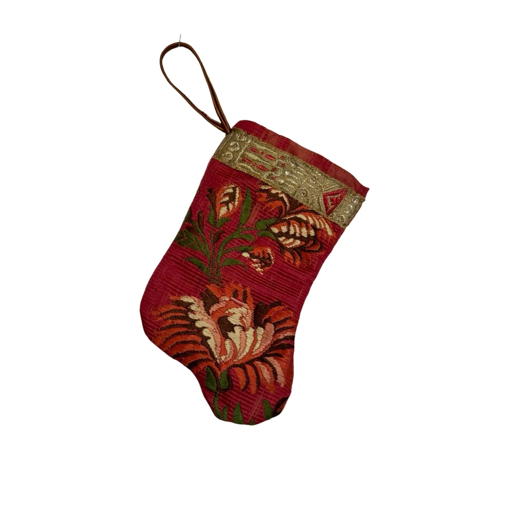 Handmade Mini Stocking Made From Vintage Fabric - Raspberry Ornament B. Viz Design B 