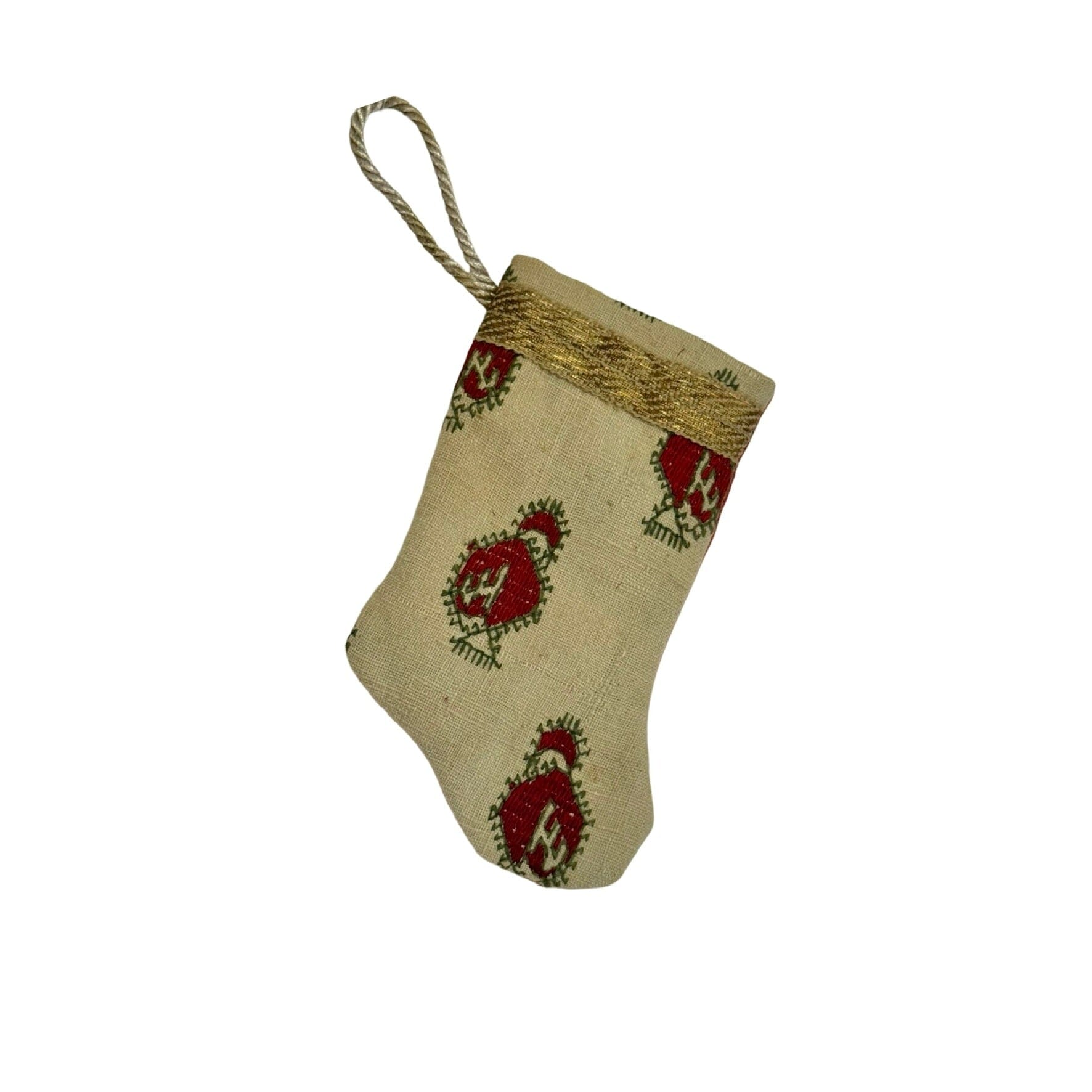 Handmade Mini Stocking Made From Vintage Fabric - Red Block Print Ornament B. Viz Design B 