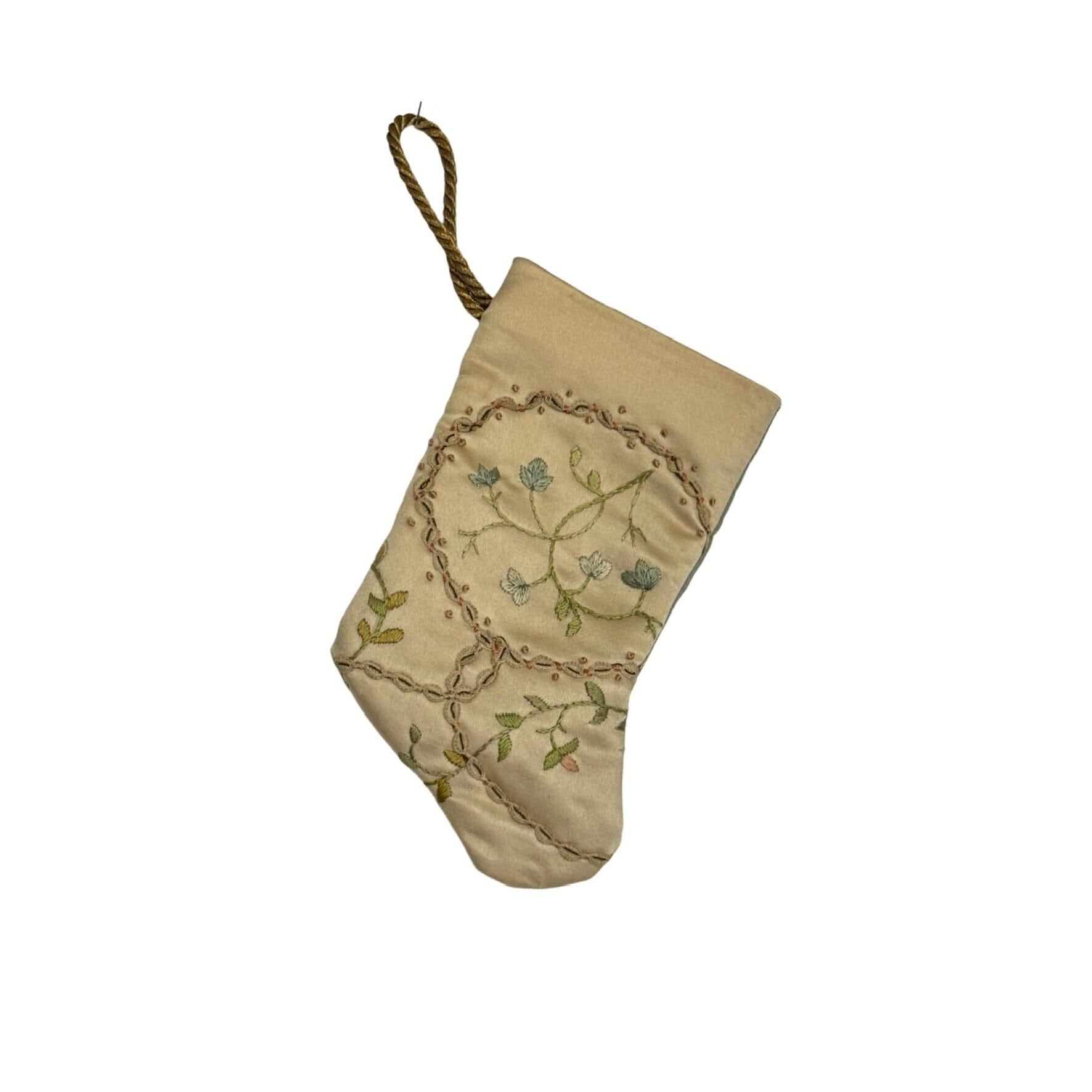 Handmade Mini Stocking Made From Vintage Fabric - Silk Vine Ornament B. Viz Design A 
