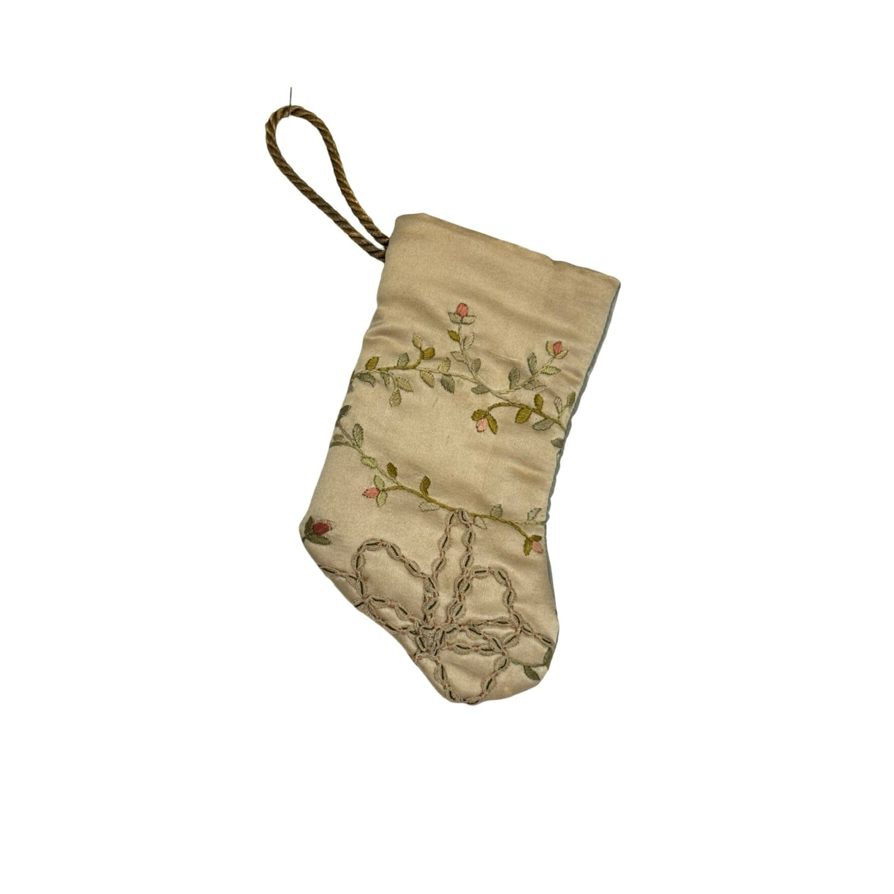 Handmade Mini Stocking Made From Vintage Fabric - Silk Vine Ornament B. Viz Design B 