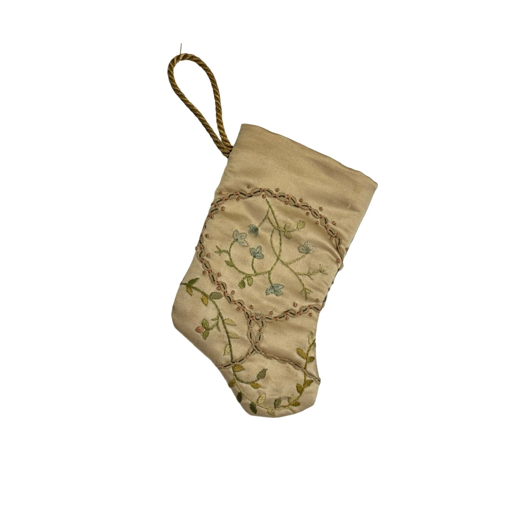Handmade Mini Stocking Made From Vintage Fabric - Silk Vine Ornament B. Viz Design C 