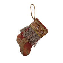 Handmade Mini Stocking made from Vintage Fortuny Fabric - Coppery Red and Silvery Gold
