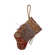 Handmade Mini Stocking made from Vintage Fortuny Fabric - Coppery Red and Silvery Gold