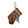 Handmade Mini Stocking made from Vintage Fortuny Fabric - Coppery Red and Silvery Gold Ornament B. Viz Design F 