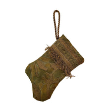 Handmade Mini Stocking made from Vintage Fortuny Fabric - Dark Olive Green and Gold