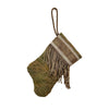 Handmade Mini Stocking made from Vintage Fortuny Fabric - Dark Olive Green and Gold Ornament B. Viz Design F 