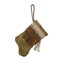 Handmade Mini Stocking made from Vintage Fortuny Fabric - Dark Olive Green and Gold