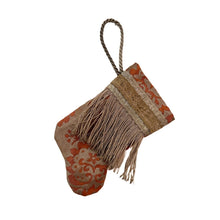 Handmade Mini Stocking made from Vintage Fortuny Fabric - Ginger / Persimmon and Silver