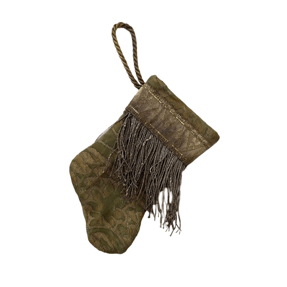 Handmade Mini Stocking Ornament from Antique & Vintage Textiles, Trims | Green Fortuny Ornament B. Viz Design A 