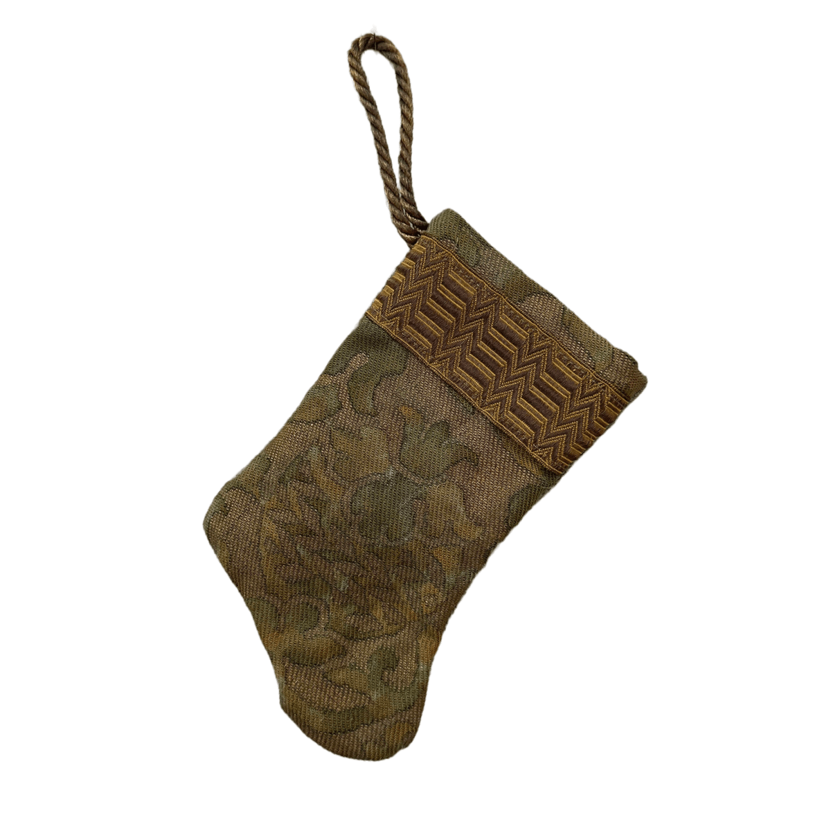 Handmade Mini Stocking Ornament from Antique & Vintage Textiles, Trims | Green Fortuny Ornament B. Viz Design B 