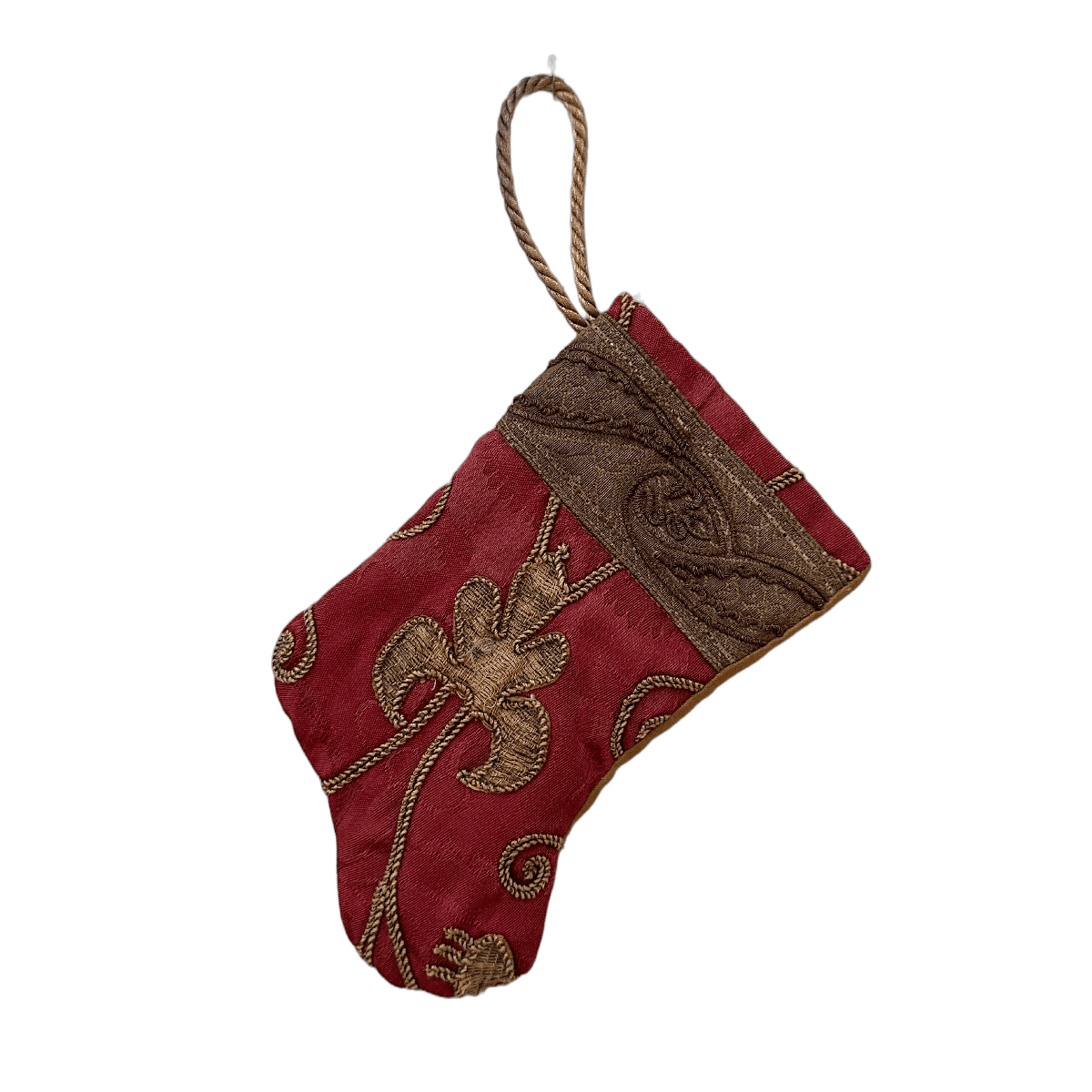 Handmade Mini Stocking Ornament from Antique & Vintage Textiles, Trims Ornament B. Viz Design A 