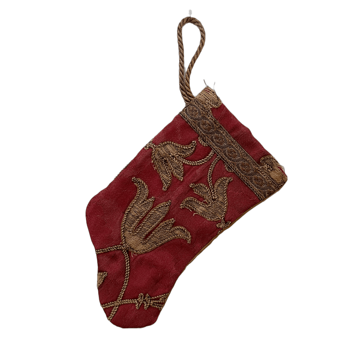 Handmade Mini Stocking Ornament from Antique & Vintage Textiles, Trims Ornament B. Viz Design C 