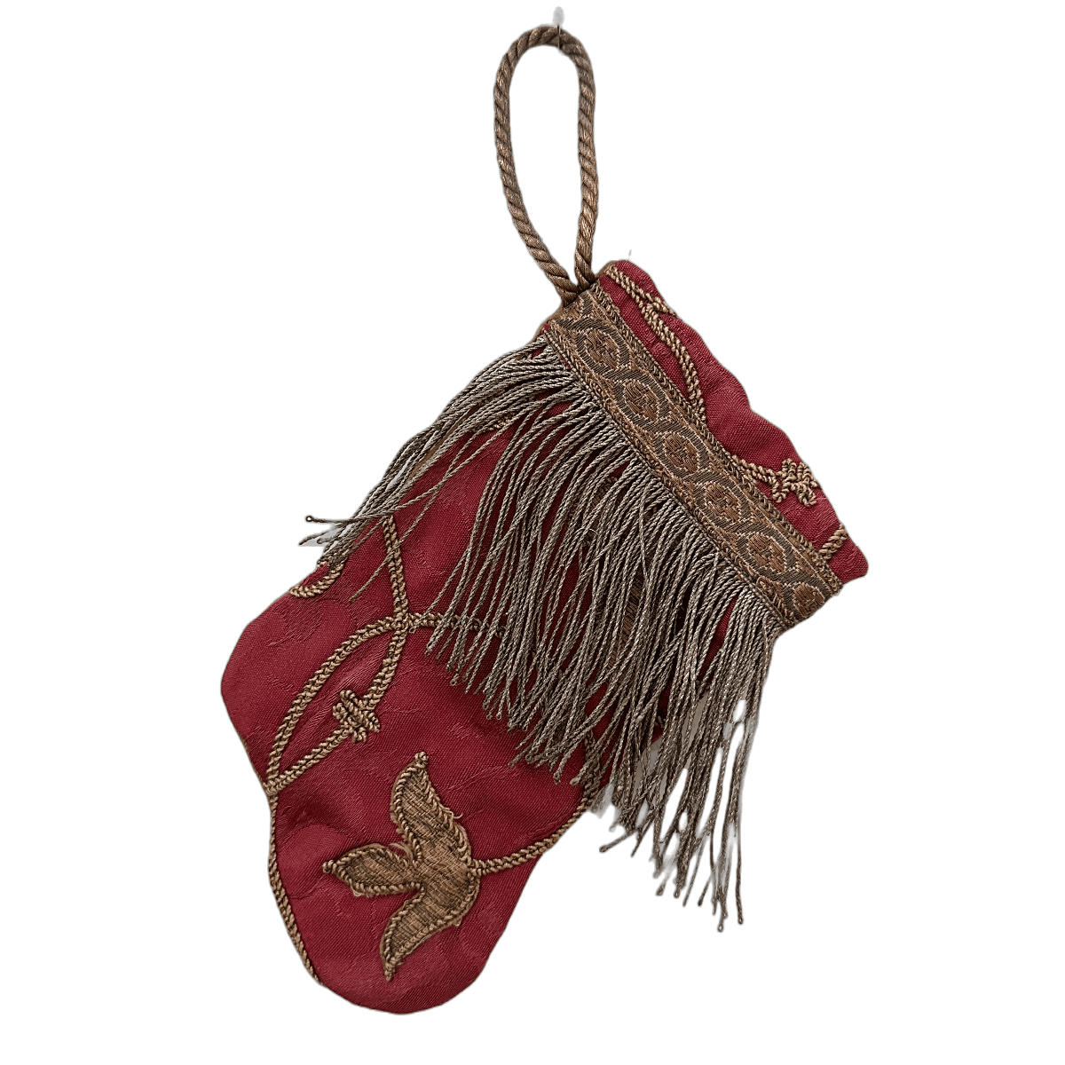 Handmade Mini Stocking Ornament from Antique & Vintage Textiles, Trims Ornament B. Viz Design D 