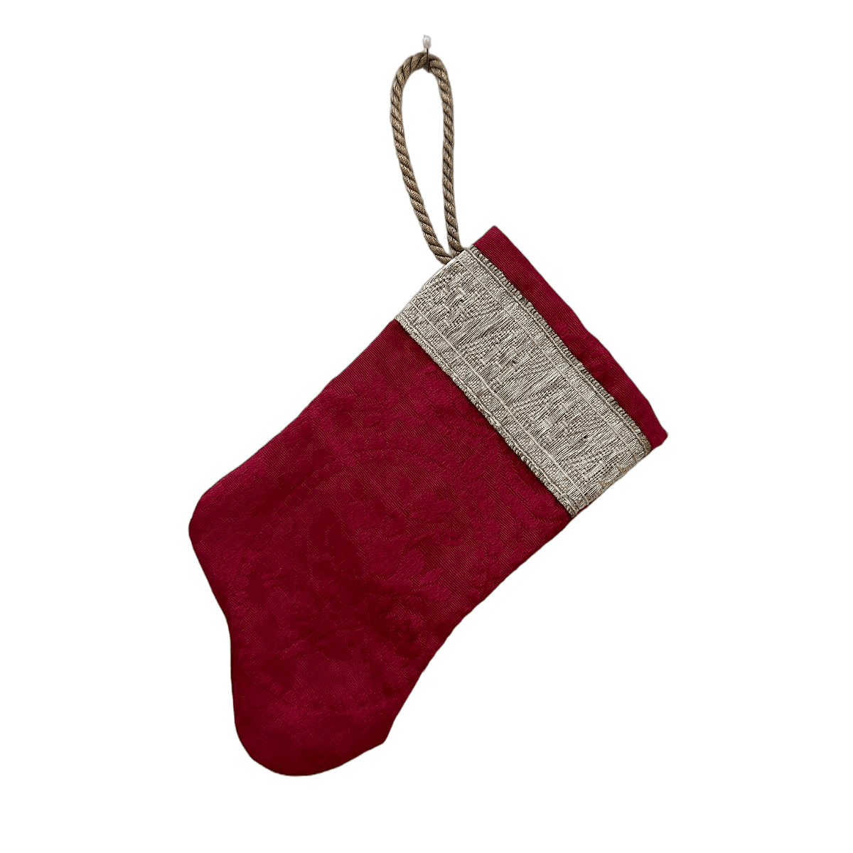 Handmade Mini Stocking Ornament from Antique & Vintage Textiles, Trims | Red Silk Ornament B. Viz Design A 