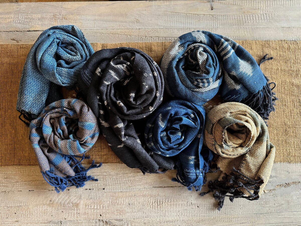 Handwoven Indigo and Ebony Cotton Scarf from Thailand Scarf Baanpueng Handmade Shop 