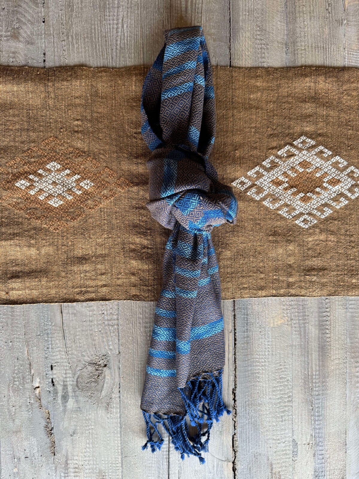 Handwoven Indigo and Ebony Cotton Scarf from Thailand Scarf Baanpueng Handmade Shop A 