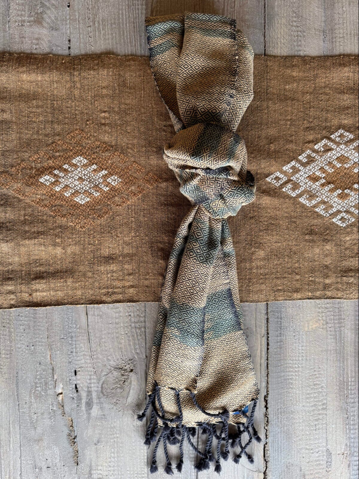 Handwoven Indigo and Ebony Cotton Scarf from Thailand Scarf Baanpueng Handmade Shop B 