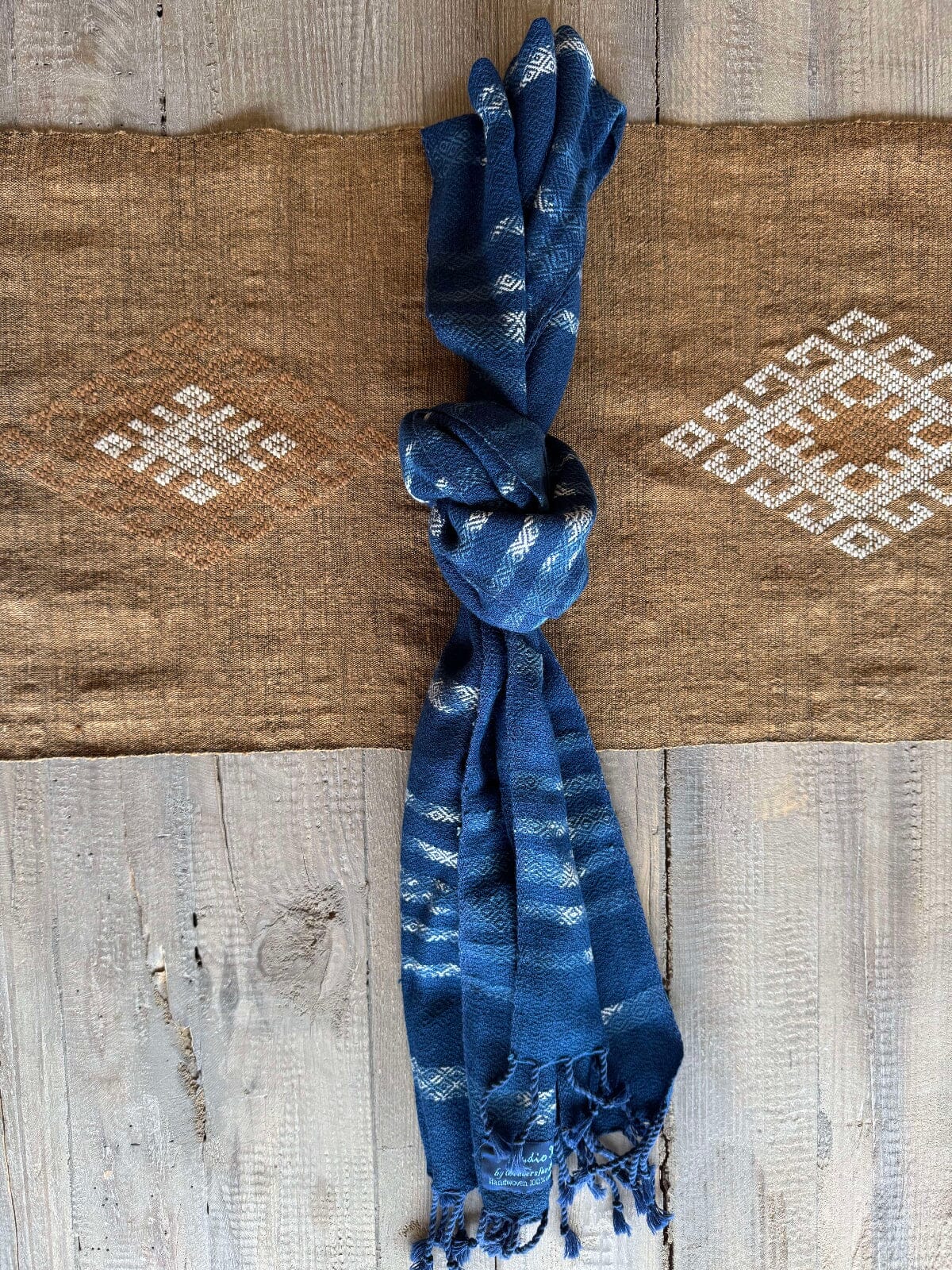 Handwoven Indigo and Ebony Cotton Scarf from Thailand Scarf Baanpueng Handmade Shop D 