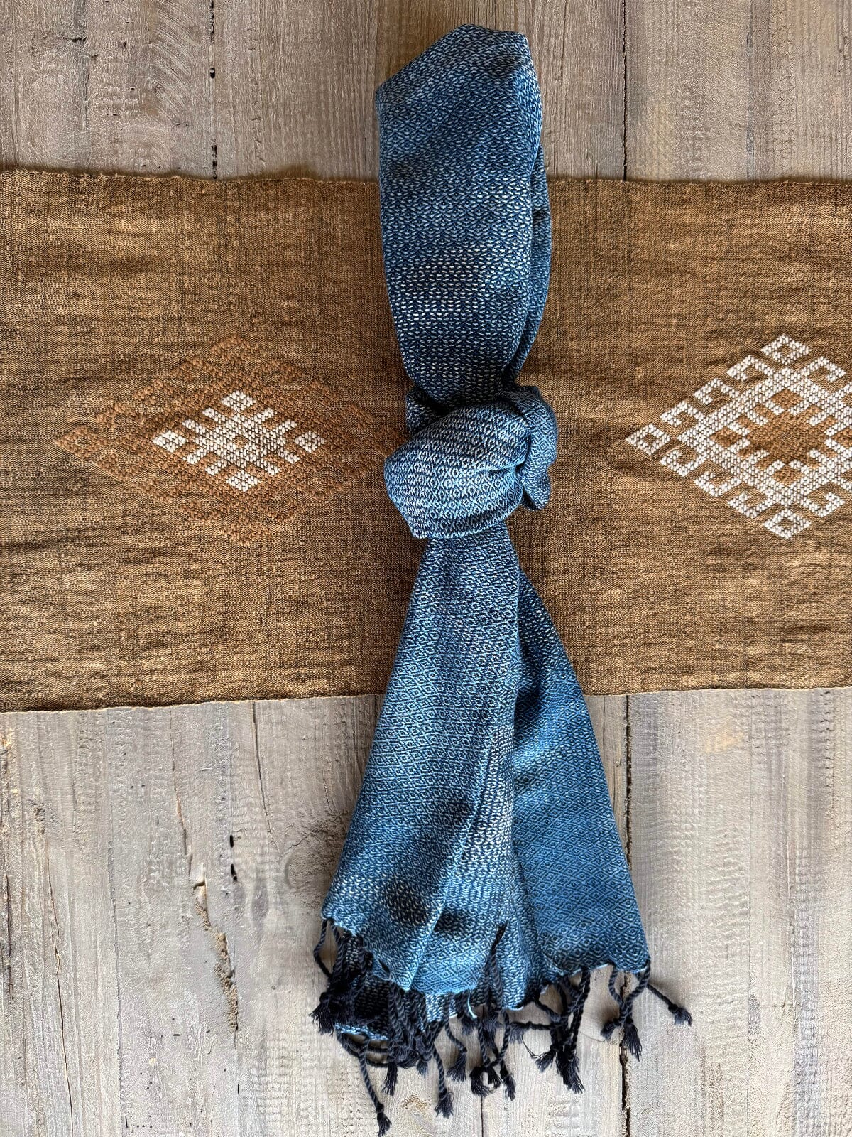 Handwoven Indigo and Ebony Cotton Scarf from Thailand Scarf Baanpueng Handmade Shop F 