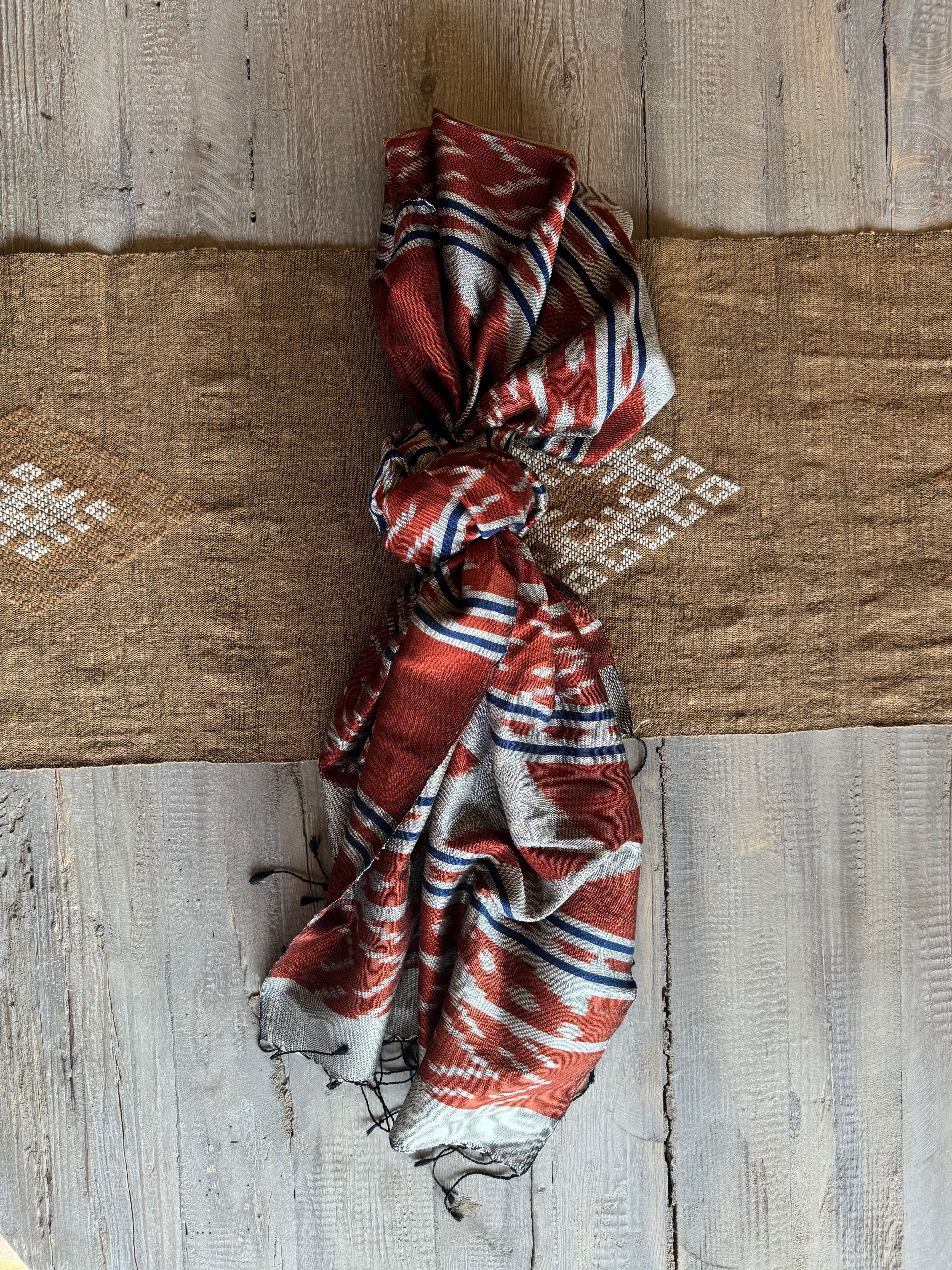 Handwoven Indigo and Ebony Silk Scarf from Thailand Scarf Baanpueng Handmade Shop A 