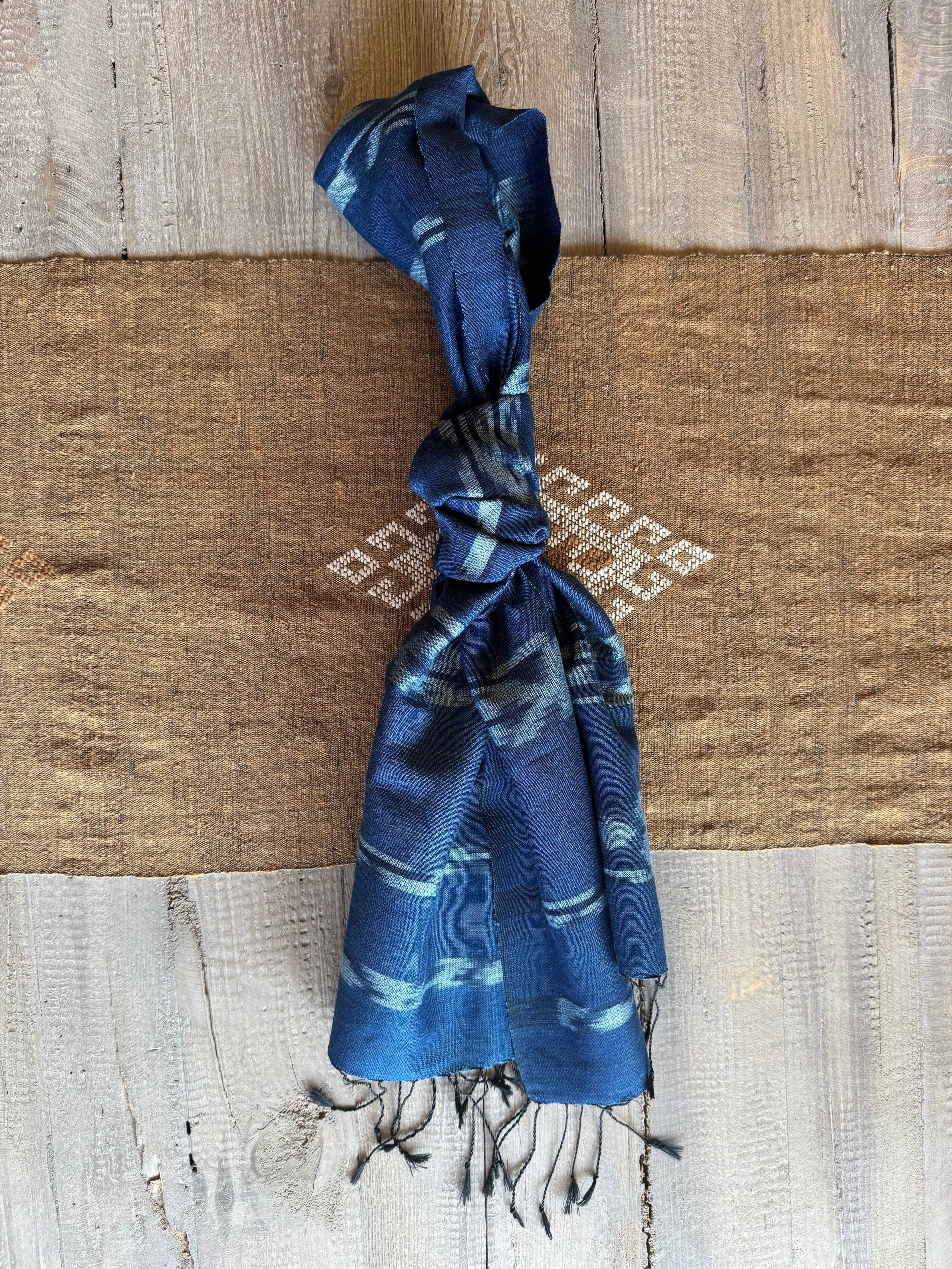 Handwoven Indigo and Ebony Silk Scarf from Thailand Scarf Baanpueng Handmade Shop C 