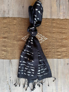 Handwoven Indigo and Ebony Silk Scarf from Thailand Scarf Baanpueng Handmade Shop F 