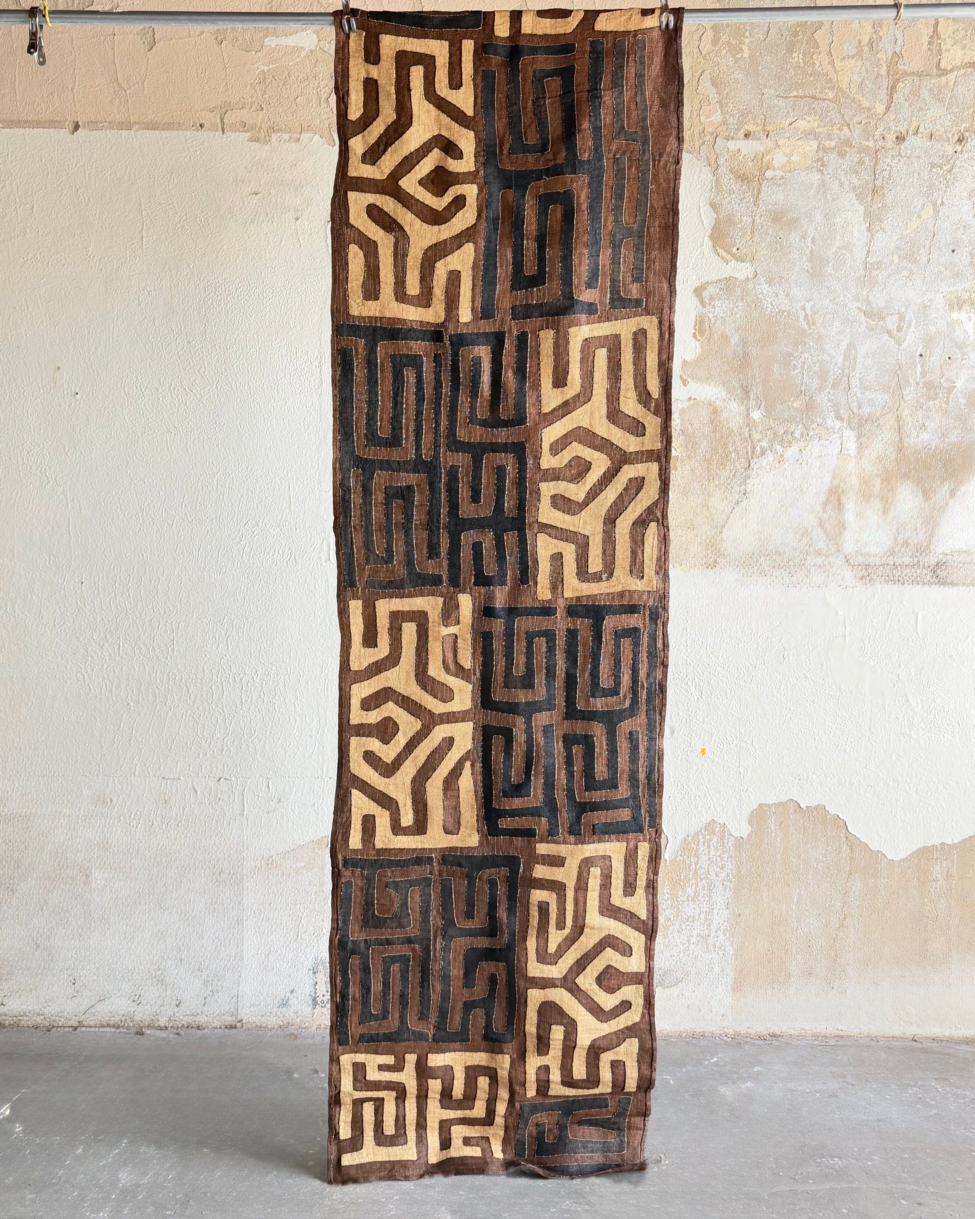 Handwoven Vintage Kuba Cloth (#KU8926 | 31 x 125") Vintage Textile Jean Constantin 