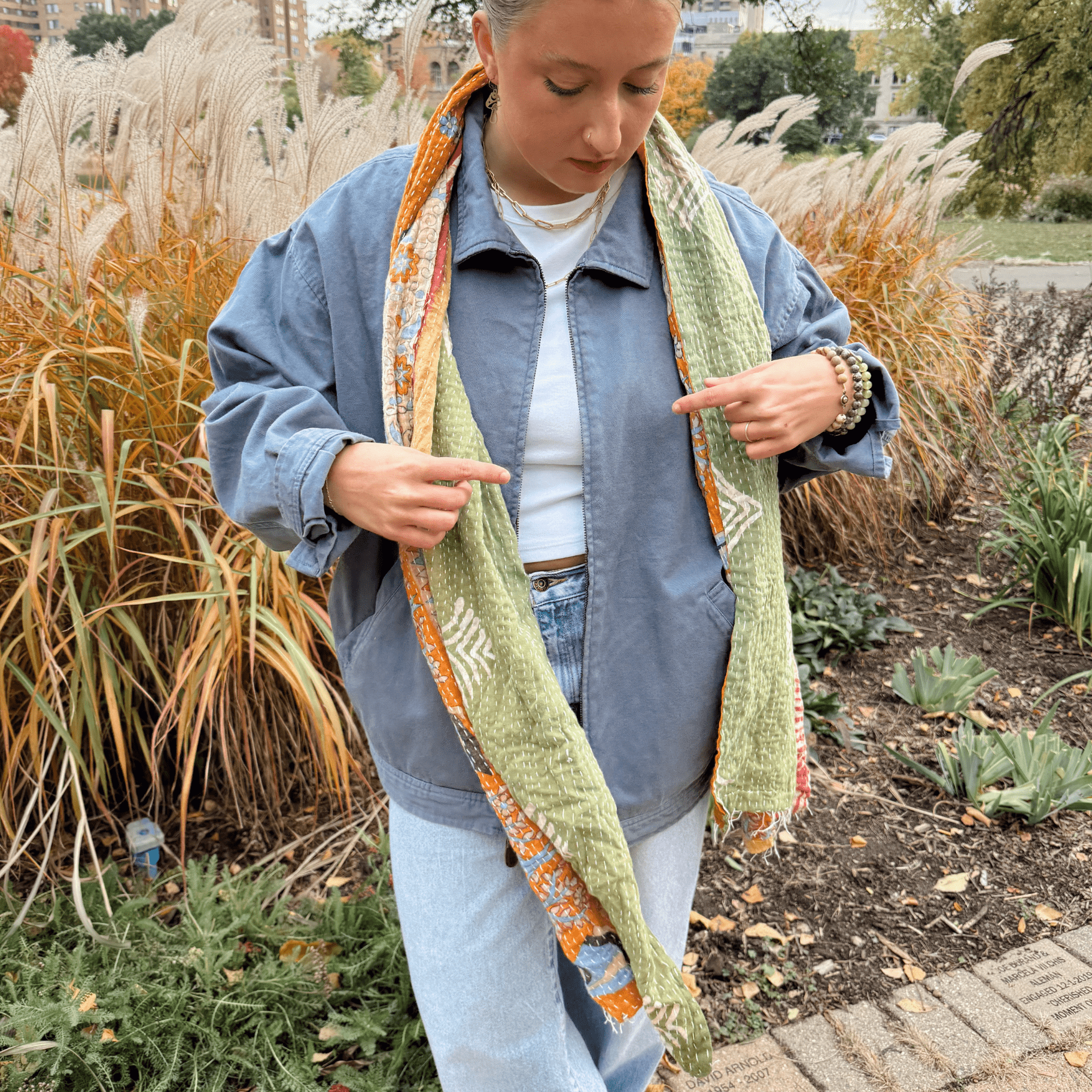 Kantha Scarf Scarves | Made From Recycled Cotton Saris Seeds 