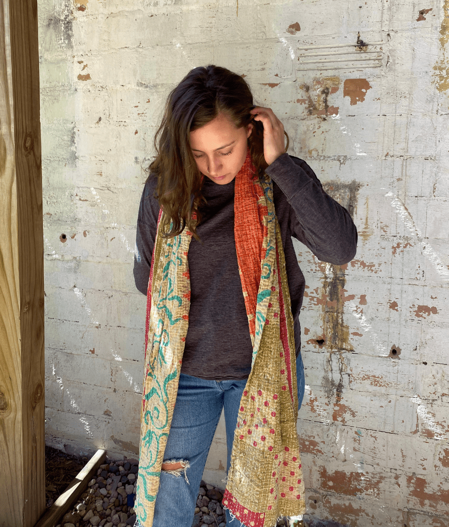 Kantha Scarf Scarves | Made From Recycled Cotton Saris Seeds 