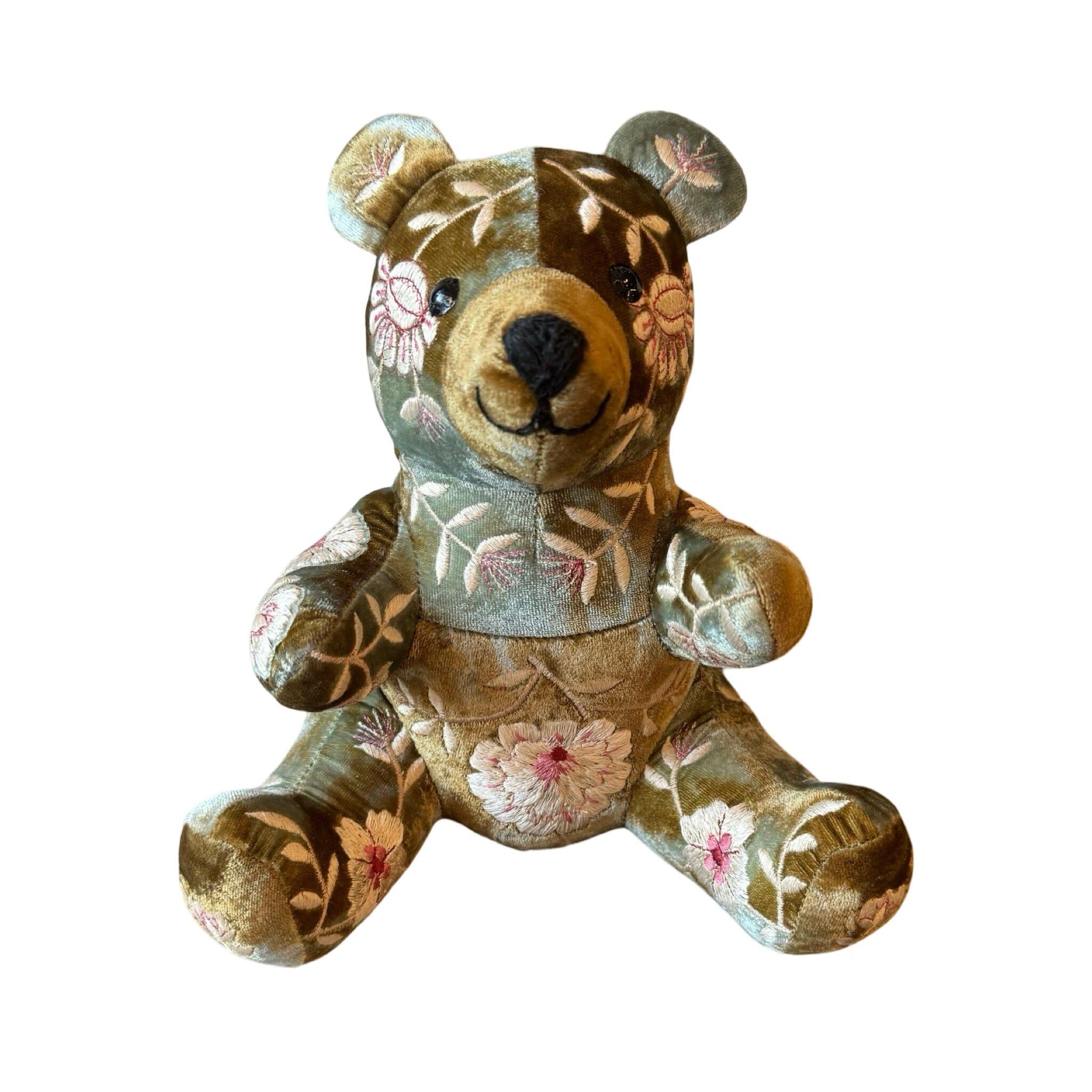 はぎれ DE BEAR　［№028］ KENSINGTON Hand Embroidered Silk Velvet Shaded Lagoon Bear – B