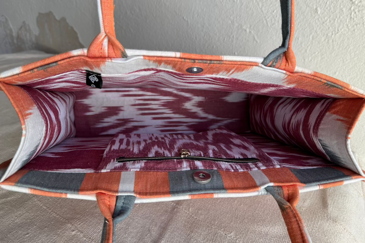 Large Square Silk Ikat Tote from Uzbekistan Tote Fergana Aziz 