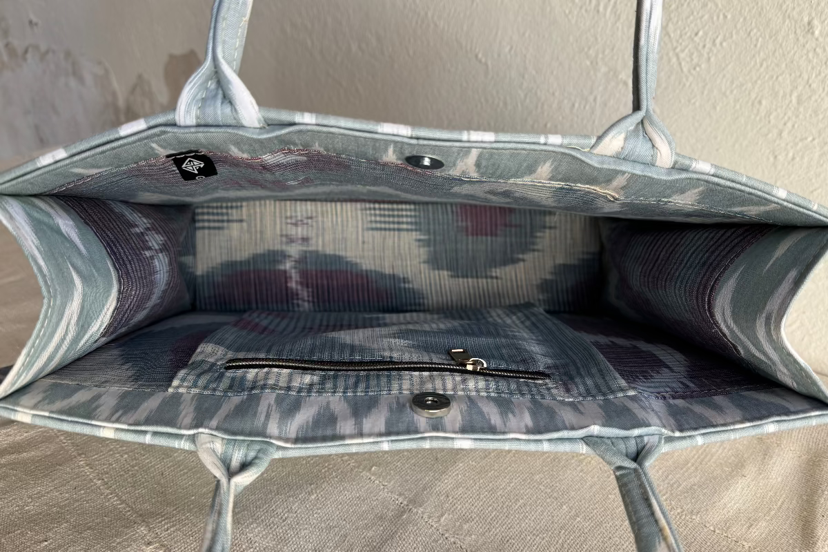 Large Square Silk Ikat Tote from Uzbekistan Tote Fergana Aziz 