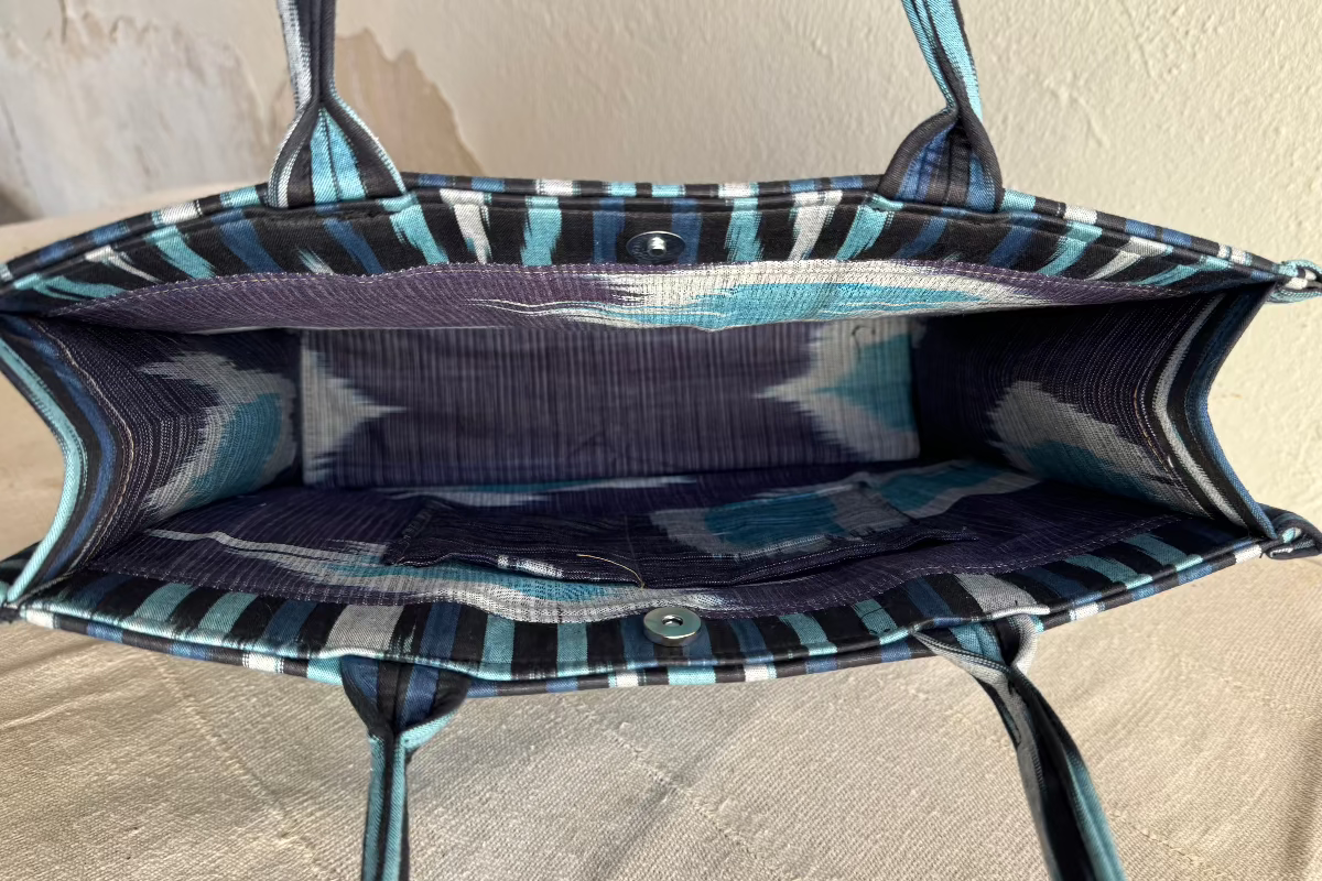 Large Square Silk Ikat Tote from Uzbekistan Tote Fergana Aziz 