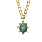 Large Turquoise Pendant on Rectangular Gold Chain Necklace Eyup Gunduz 