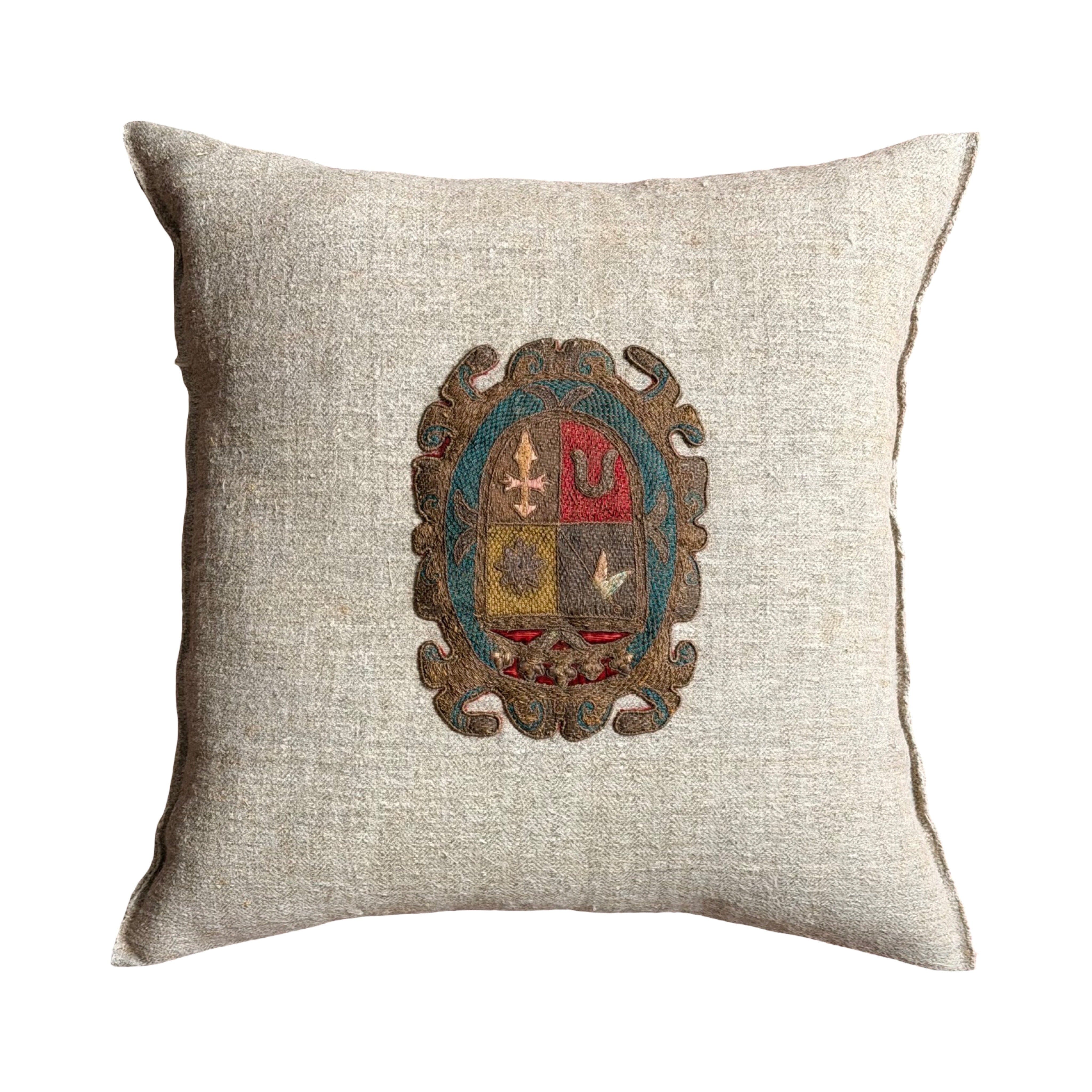 Late 19th or Early 20th C. European Heraldic Applique (#A021026 | 20 x 20") New Pillows B. Viz Design 