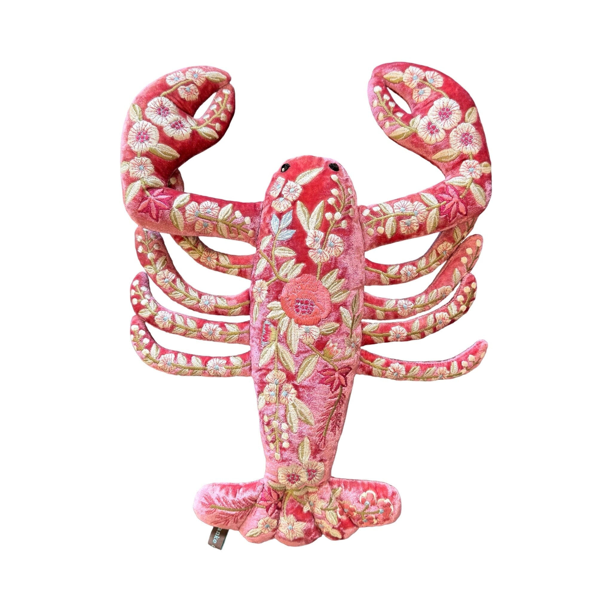 LIZA Hand Embroidered Silk Velvet Watermelon Lobster Objet d'Art Anke Drechsel 