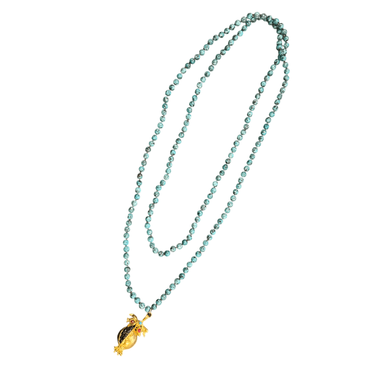 Long Turquoise Beaded Necklace with Pomegranate Pendant Necklace Eyup Gunduz 
