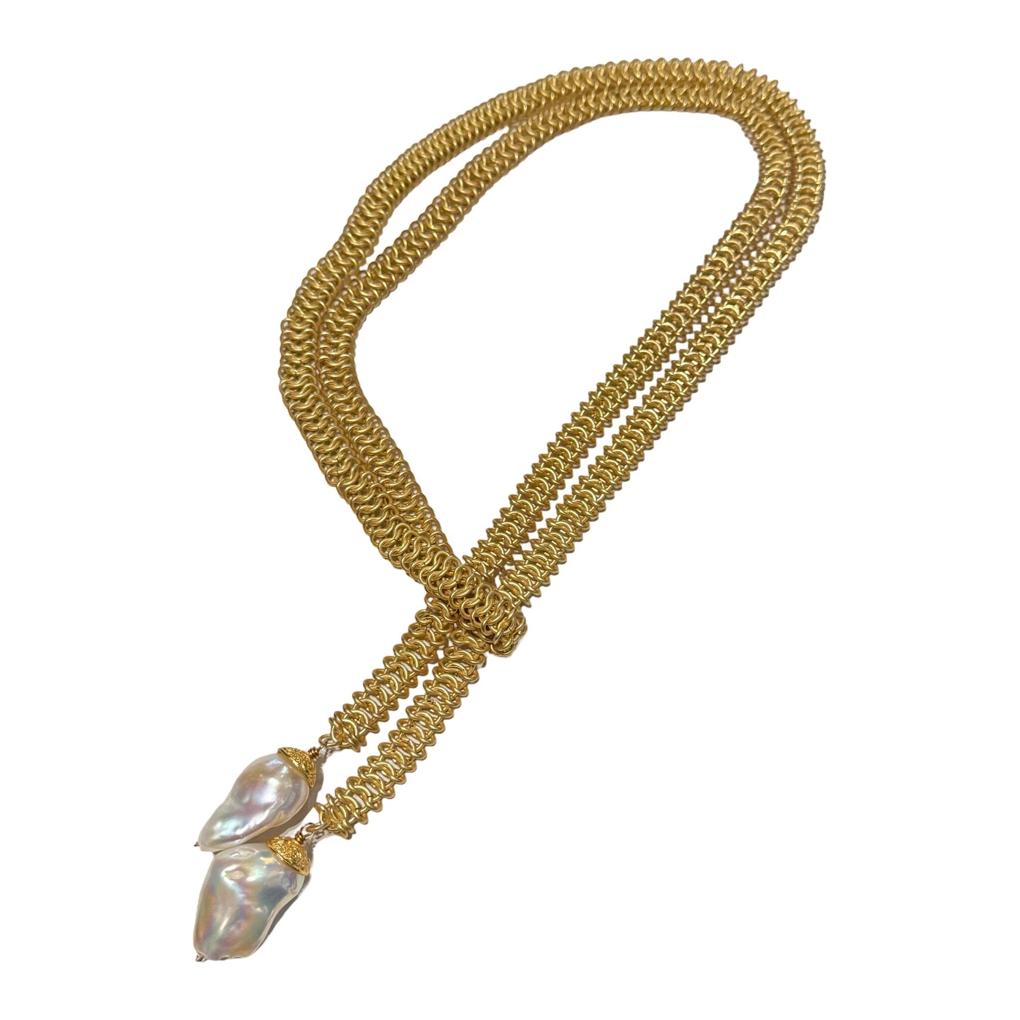 Matte Lariat Necklace with Pearls New Jewelry Bittersweet designs 